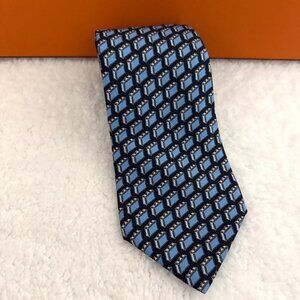 Hermes Black Tie with Tiny Blue Luggage Pieces - Excellent condition
